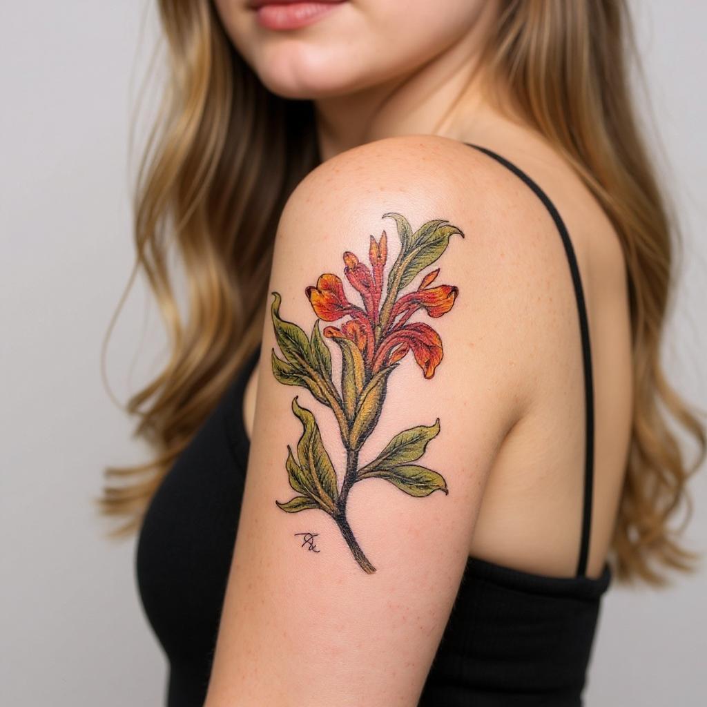 Iris pseudacorus tattoo on upper_arm - caucasian