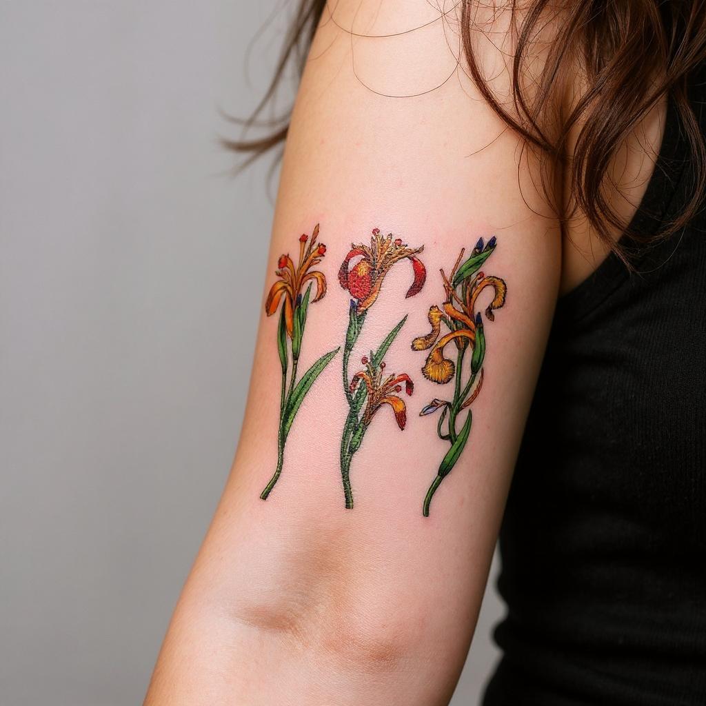 Iris pseudacorus tattoo on upper_arm - caucasian