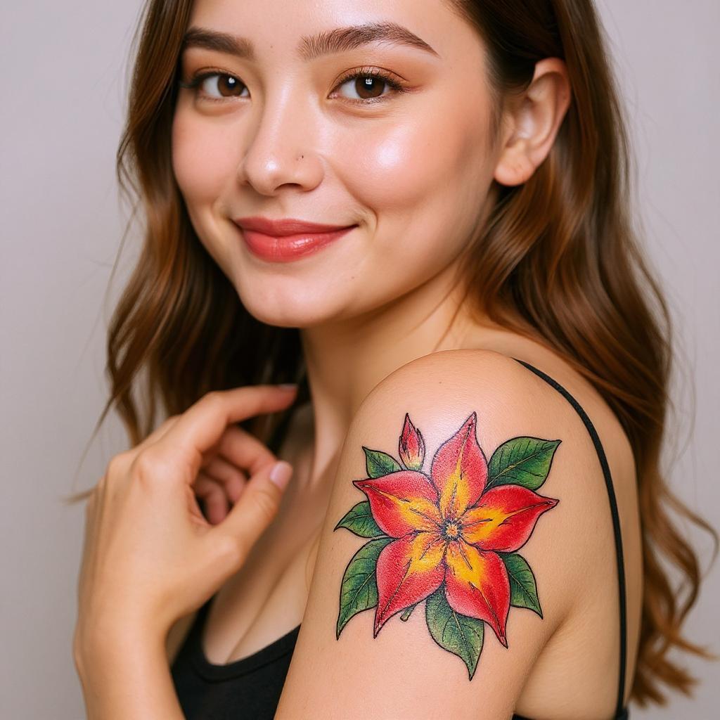 Mandevilla sanderi tattoo on upper_arm - asian